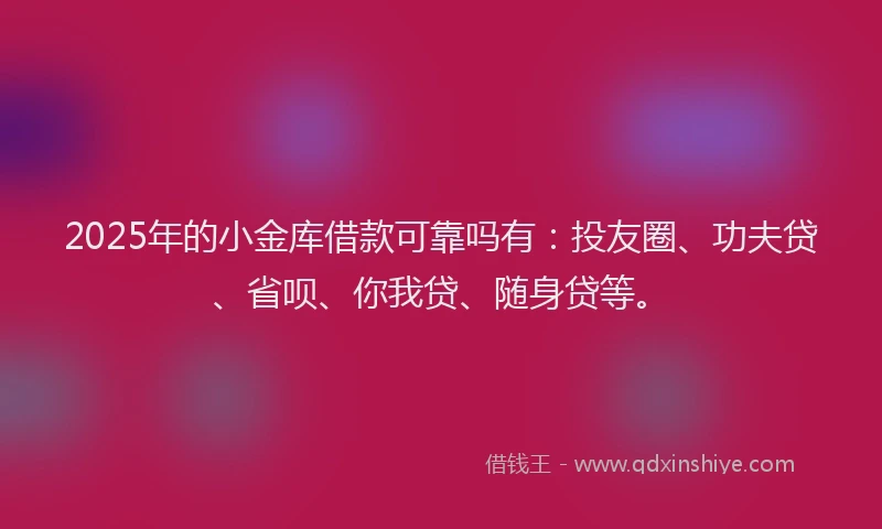 2025年的小金库借款可靠吗有：投友圈、功夫贷、省呗、你我贷、随身贷等。