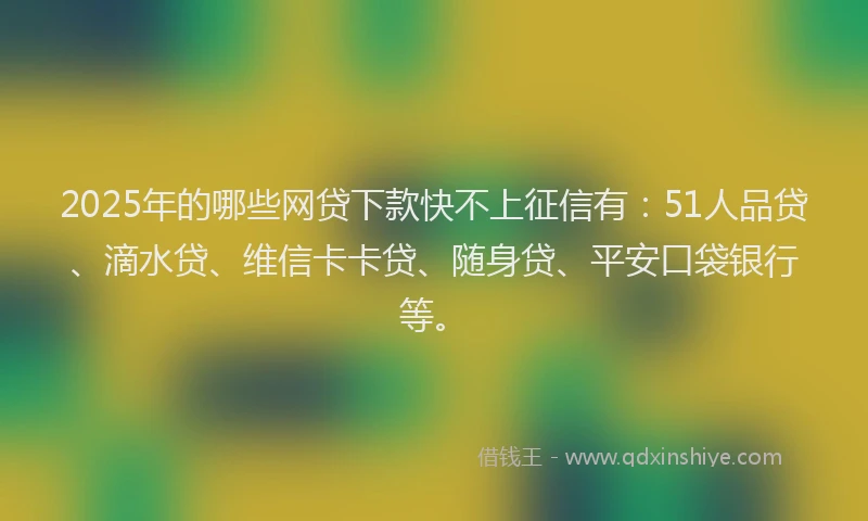2025年的哪些网贷下款快不上征信有：51人品贷、滴水贷、维信卡卡贷、随身贷、平安口袋银行等。