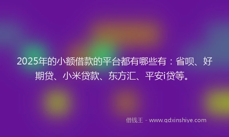 2025年的小额借款的平台都有哪些有：省呗、好期贷、小米贷款、东方汇、平安i贷等。