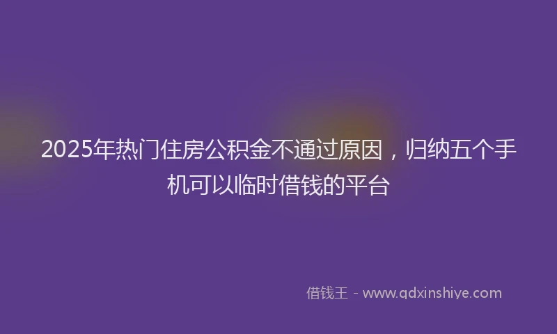 2025年热门住房公积金不通过原因，归纳五个手机可以临时借钱的平台