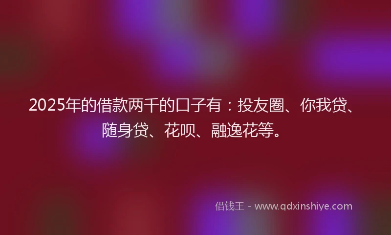 2025年的借款两千的口子有：投友圈、你我贷、随身贷、花呗、融逸花等。