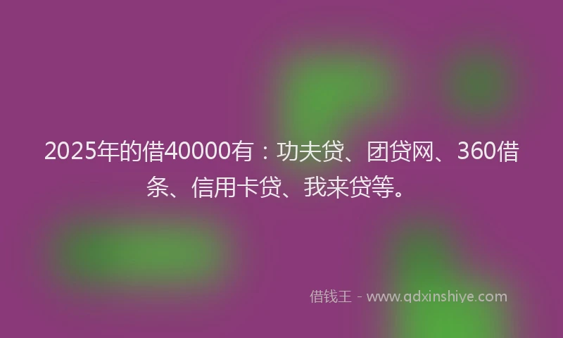 2025年的借40000有：功夫贷、团贷网、360借条、信用卡贷、我来贷等。
