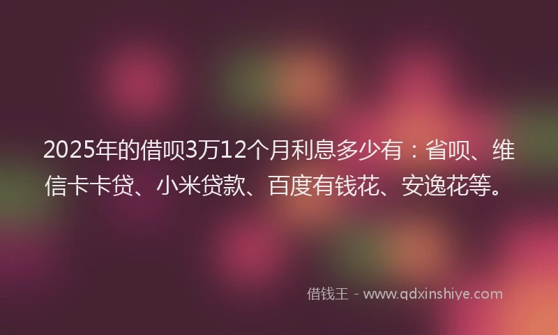 2025年的借呗3万12个月利息多少有：省呗、维信卡卡贷、小米贷款、百度有钱花、安逸花等。