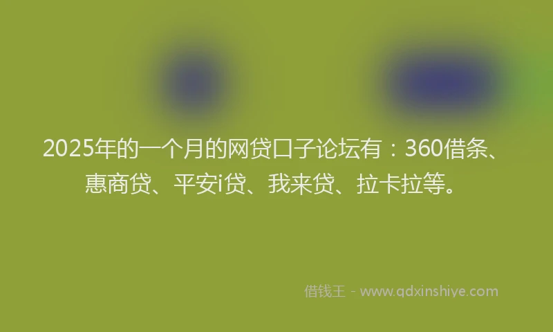 2025年的一个月的网贷口子论坛有：360借条、惠商贷、平安i贷、我来贷、拉卡拉等。