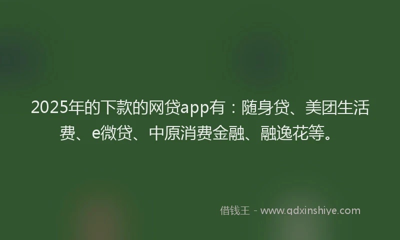 2025年的下款的网贷app有：随身贷、美团生活费、e微贷、中原消费金融、融逸花等。