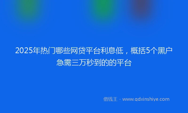 2025年热门哪些网贷平台利息低，概括5个黑户急需三万秒到的的平台