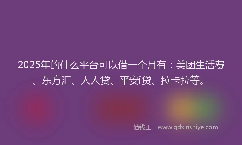2025年的什么平台可以借一个月有：美团生活费、东方汇、人人贷、平安i贷、拉卡拉等。