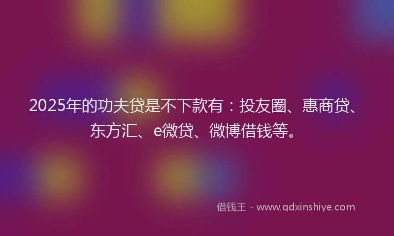 2025年的功夫贷是不下款有：投友圈、惠商贷、东方汇、e微贷、微博借钱等。