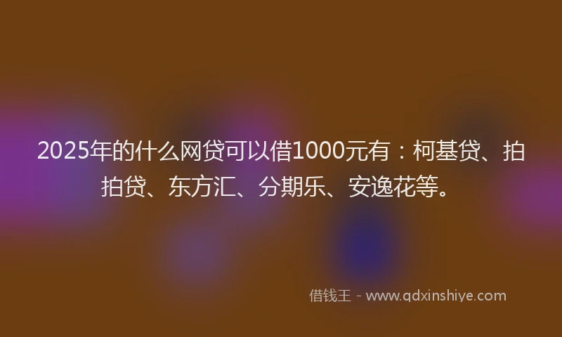 2025年的什么网贷可以借1000元有：柯基贷、拍拍贷、东方汇、分期乐、安逸花等。
