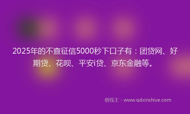 2025年的不查征信5000秒下口子有：团贷网、好期贷、花呗、平安i贷、京东金融等。