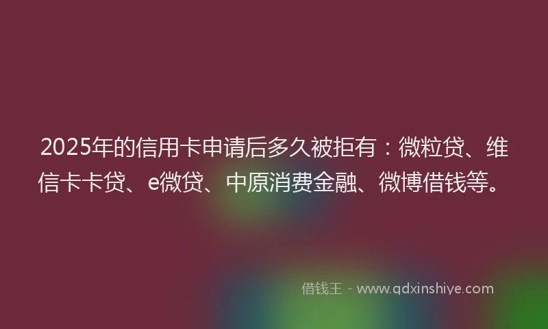 2025年的信用卡申请后多久被拒有：微粒贷、维信卡卡贷、e微贷、中原消费金融、微博借钱等。