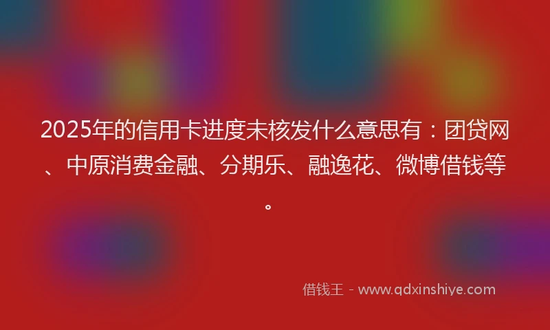2025年的信用卡进度未核发什么意思有：团贷网、中原消费金融、分期乐、融逸花、微博借钱等。