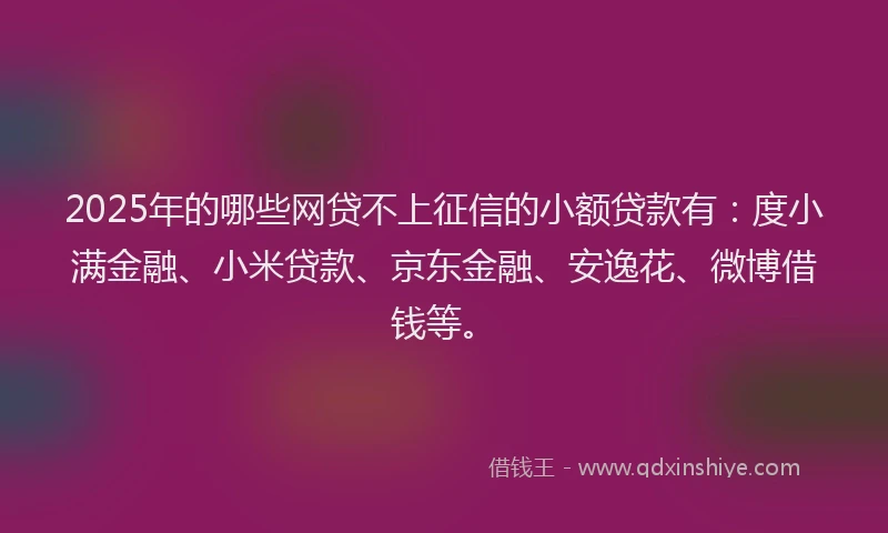 2025年的哪些网贷不上征信的小额贷款有：度小满金融、小米贷款、京东金融、安逸花、微博借钱等。