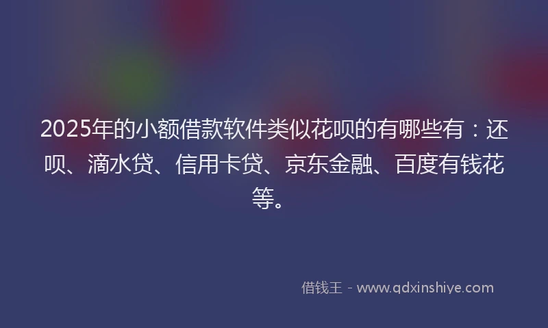 2025年的小额借款软件类似花呗的有哪些有：还呗、滴水贷、信用卡贷、京东金融、百度有钱花等。