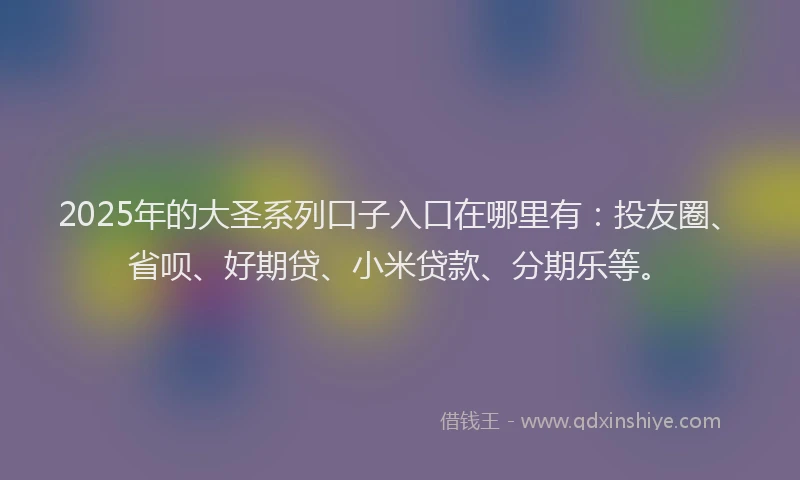 2025年的大圣系列口子入口在哪里有：投友圈、省呗、好期贷、小米贷款、分期乐等。
