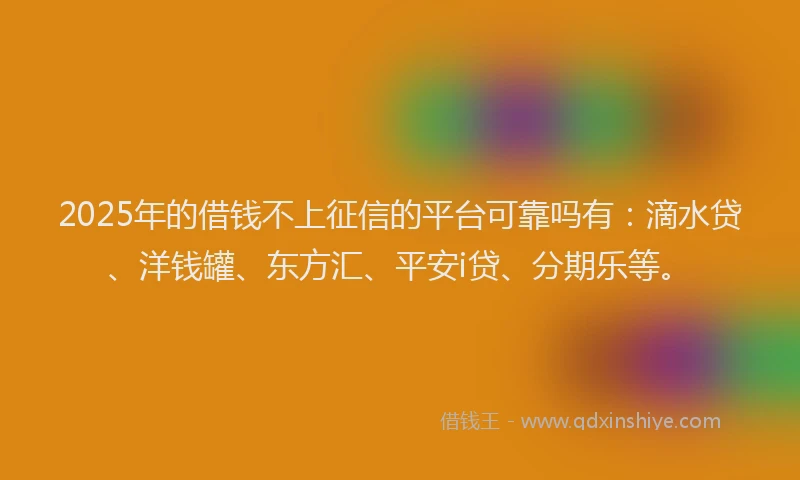 2025年的借钱不上征信的平台可靠吗有：滴水贷、洋钱罐、东方汇、平安i贷、分期乐等。