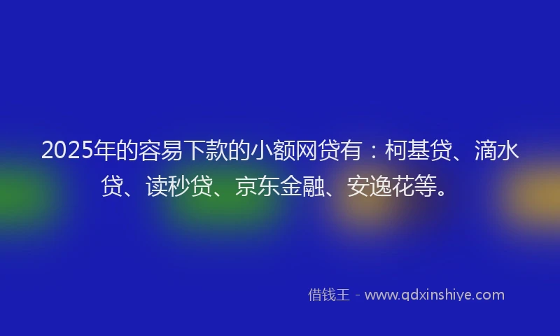 2025年的容易下款的小额网贷有：柯基贷、滴水贷、读秒贷、京东金融、安逸花等。