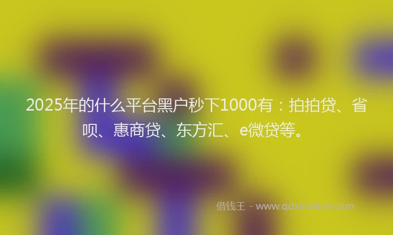 2025年的什么平台黑户秒下1000有：拍拍贷、省呗、惠商贷、东方汇、e微贷等。
