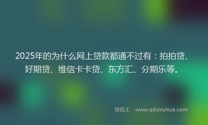 2025年的为什么网上贷款都通不过有：拍拍贷、好期贷、维信卡卡贷、东方汇、分期乐等。