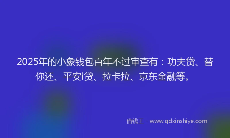 2025年的小象钱包百年不过审查有：功夫贷、替你还、平安i贷、拉卡拉、京东金融等。