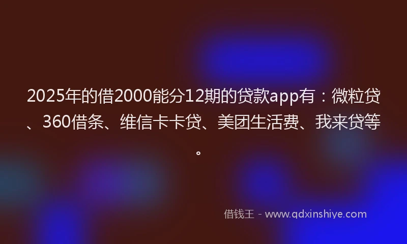 2025年的借2000能分12期的贷款app有：微粒贷、360借条、维信卡卡贷、美团生活费、我来贷等。