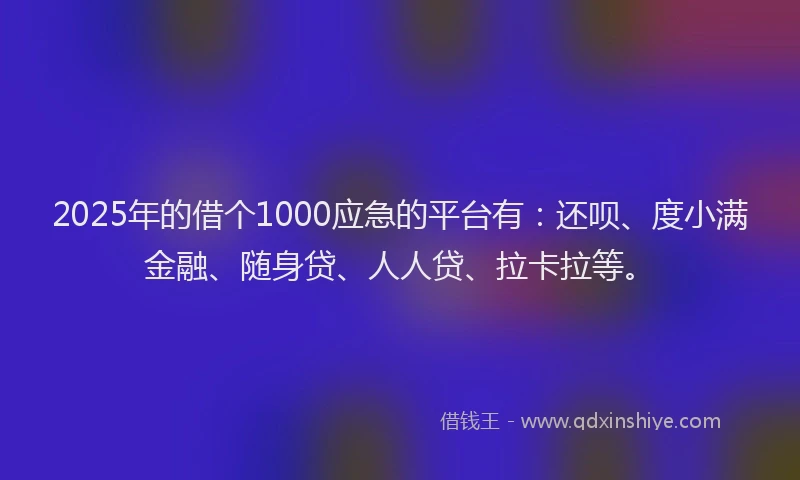 2025年的借个1000应急的平台有：还呗、度小满金融、随身贷、人人贷、拉卡拉等。