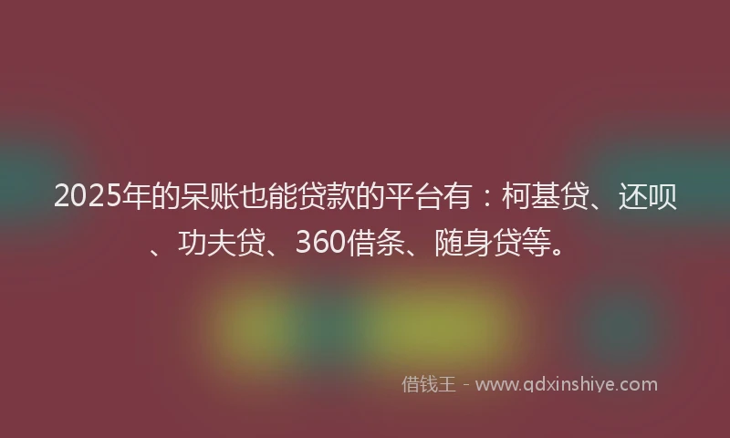2025年的呆账也能贷款的平台有：柯基贷、还呗、功夫贷、360借条、随身贷等。