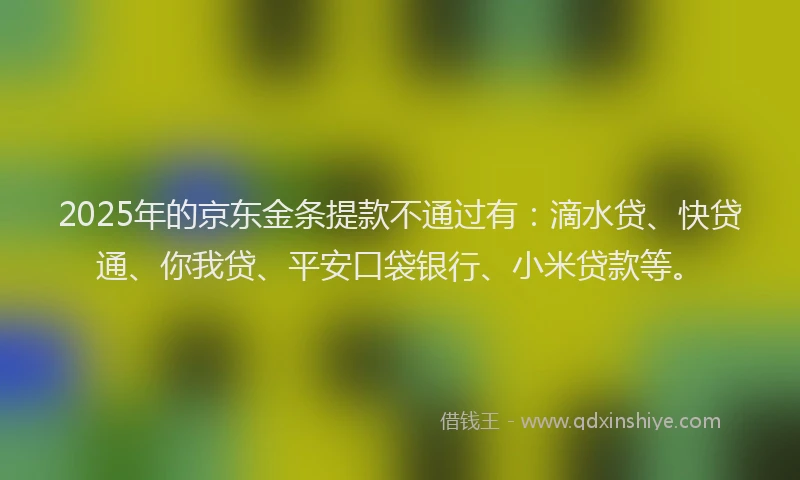 2025年的京东金条提款不通过有：滴水贷、快贷通、你我贷、平安口袋银行、小米贷款等。