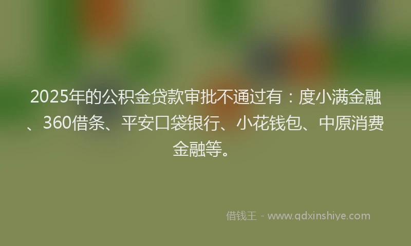 2025年的公积金贷款审批不通过有：度小满金融、360借条、平安口袋银行、小花钱包、中原消费金融等。