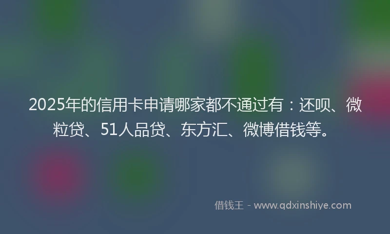 2025年的信用卡申请哪家都不通过有：还呗、微粒贷、51人品贷、东方汇、微博借钱等。