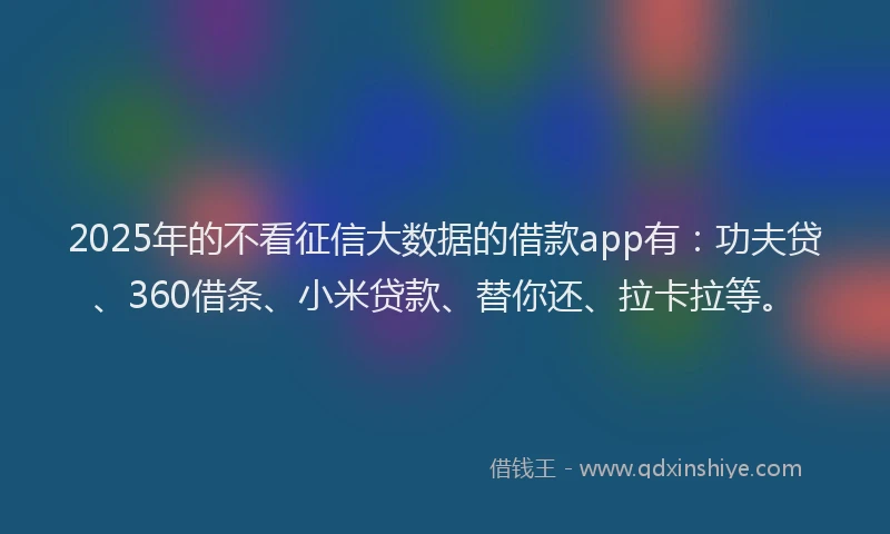 2025年的不看征信大数据的借款app有：功夫贷、360借条、小米贷款、替你还、拉卡拉等。