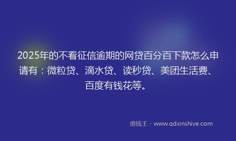 2025年的不看征信逾期的网贷百分百下款怎么申请有：微粒贷、滴水贷、读秒贷、美团生活费、百度有钱花等。