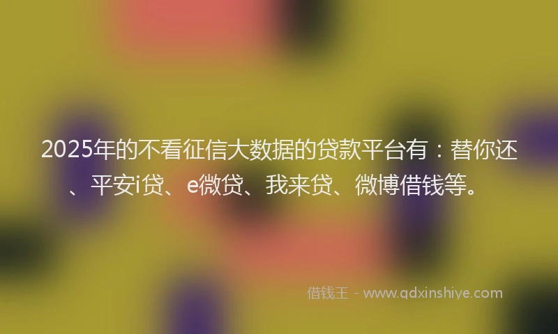 2025年的不看征信大数据的贷款平台有：替你还、平安i贷、e微贷、我来贷、微博借钱等。