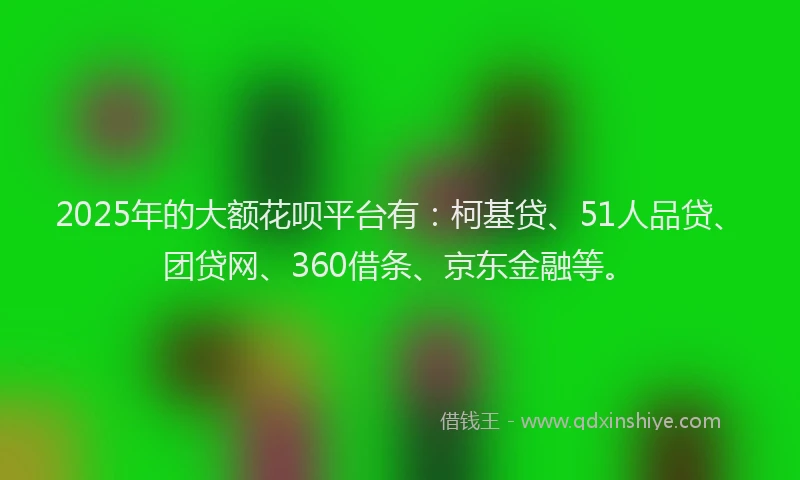 2025年的大额花呗平台有：柯基贷、51人品贷、团贷网、360借条、京东金融等。