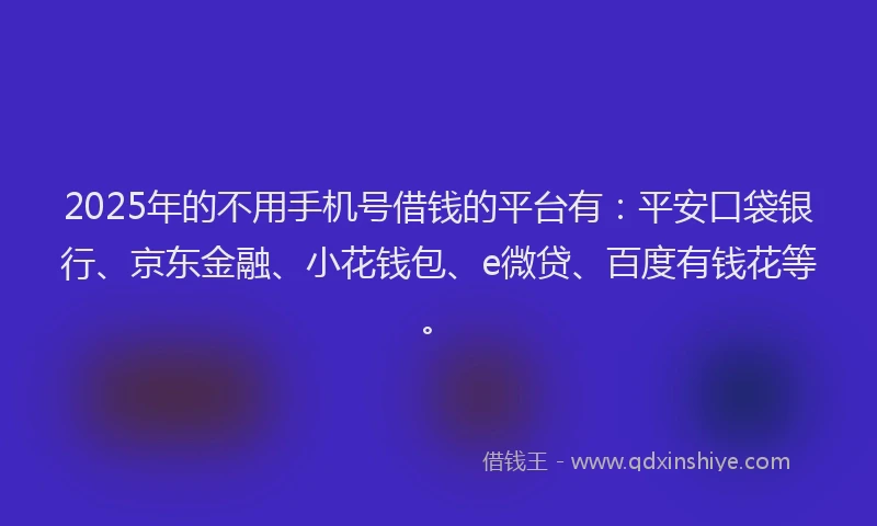 2025年的不用手机号借钱的平台有：平安口袋银行、京东金融、小花钱包、e微贷、百度有钱花等。