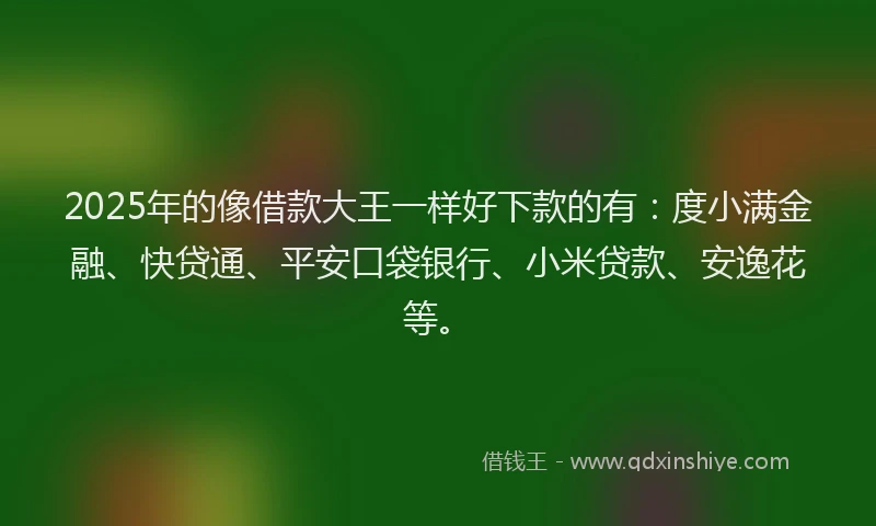 2025年的像借款大王一样好下款的有：度小满金融、快贷通、平安口袋银行、小米贷款、安逸花等。