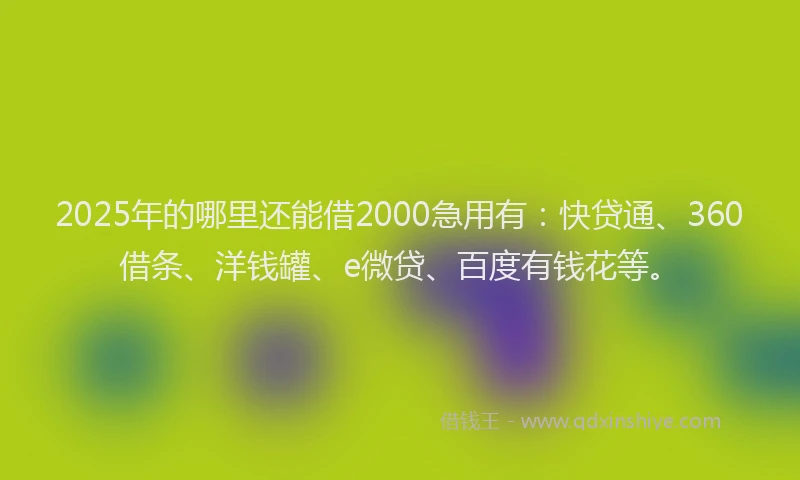 2025年的哪里还能借2000急用有：快贷通、360借条、洋钱罐、e微贷、百度有钱花等。
