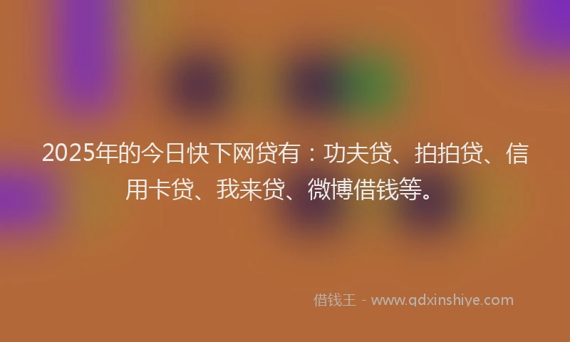 2025年的今日快下网贷有：功夫贷、拍拍贷、信用卡贷、我来贷、微博借钱等。