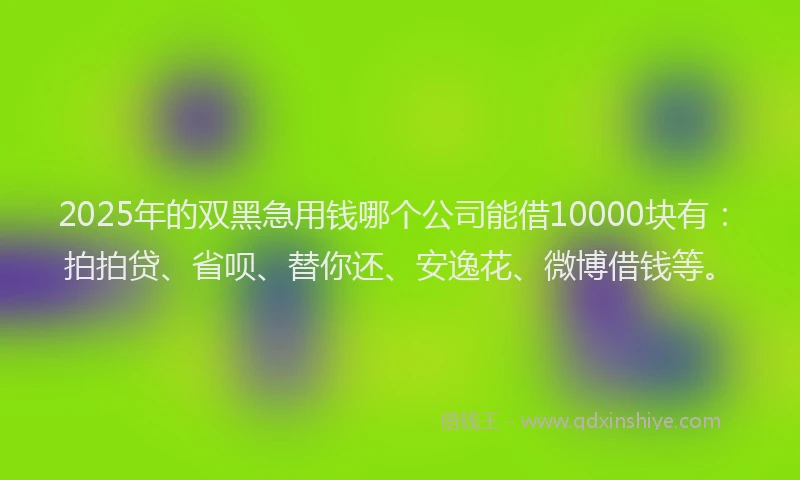 2025年的双黑急用钱哪个公司能借10000块有：拍拍贷、省呗、替你还、安逸花、微博借钱等。