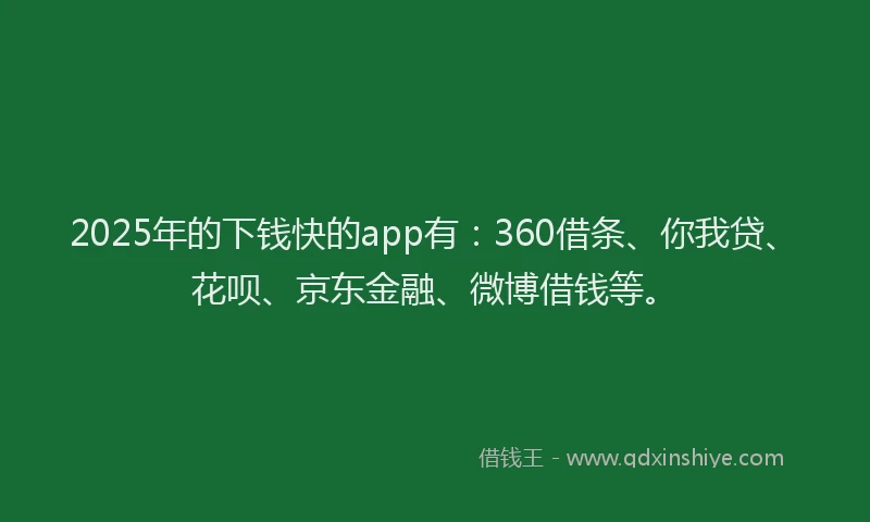 2025年的下钱快的app有：360借条、你我贷、花呗、京东金融、微博借钱等。