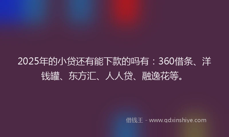 2025年的小贷还有能下款的吗有:360借条、洋钱罐、东方汇、人人贷、融逸花等。