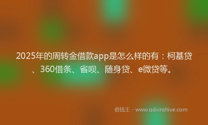 2025年的周转金借款app是怎么样的有：柯基贷、360借条、省呗、随身贷、e微贷等。