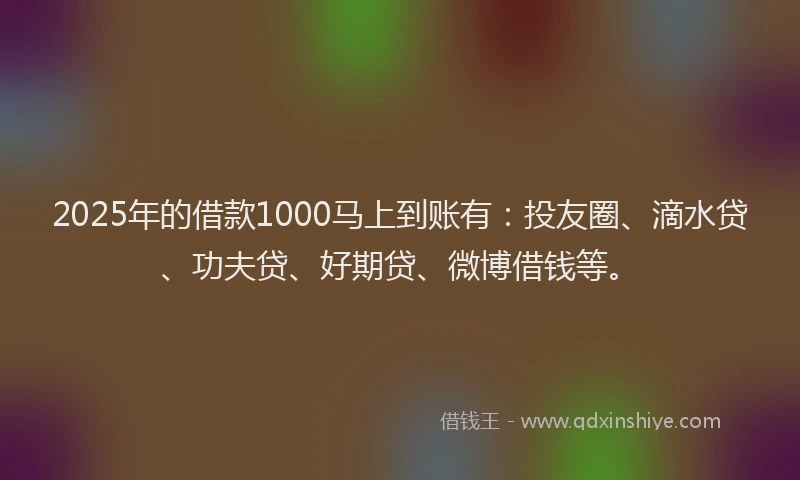 2025年的借款1000马上到账有：投友圈、滴水贷、功夫贷、好期贷、微博借钱等。
