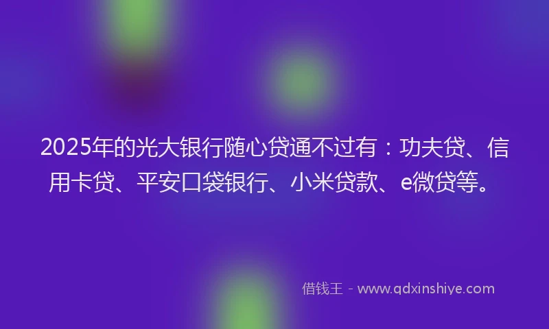 2025年的光大银行随心贷通不过有：功夫贷、信用卡贷、平安口袋银行、小米贷款、e微贷等。