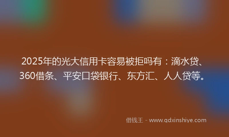 2025年的光大信用卡容易被拒吗有：滴水贷、360借条、平安口袋银行、东方汇、人人贷等。