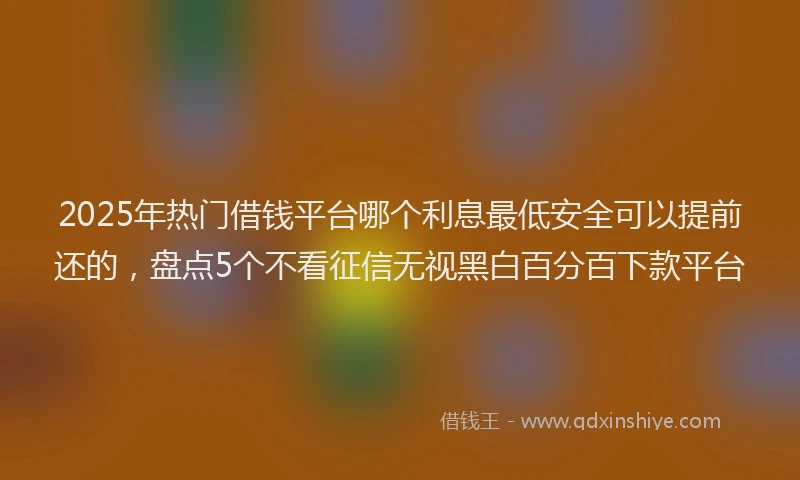 2025年热门借钱平台哪个利息最低安全可以提前还的，盘点5个不看征信无视黑白百分百下款平台