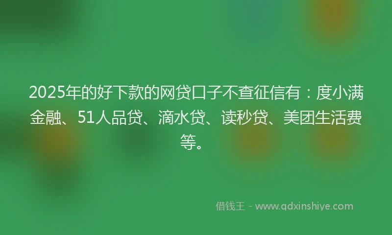 2025年的好下款的网贷口子不查征信有：度小满金融、51人品贷、滴水贷、读秒贷、美团生活费等。