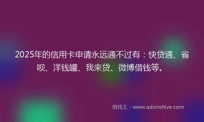 2025年的信用卡申请永远通不过有：快贷通、省呗、洋钱罐、我来贷、微博借钱等。