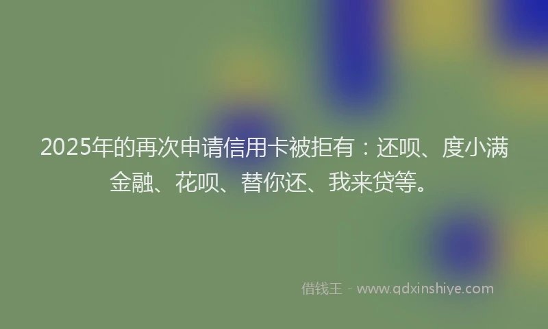 2025年的再次申请信用卡被拒有：还呗、度小满金融、花呗、替你还、我来贷等。