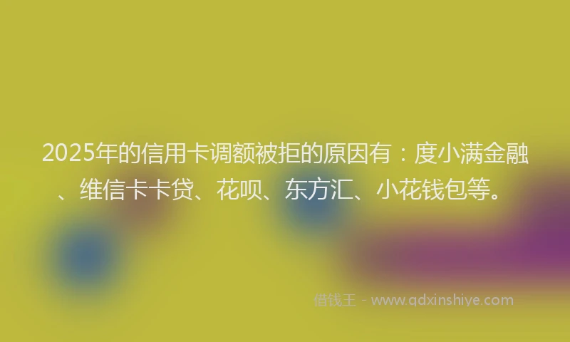 2025年的信用卡调额被拒的原因有：度小满金融、维信卡卡贷、花呗、东方汇、小花钱包等。